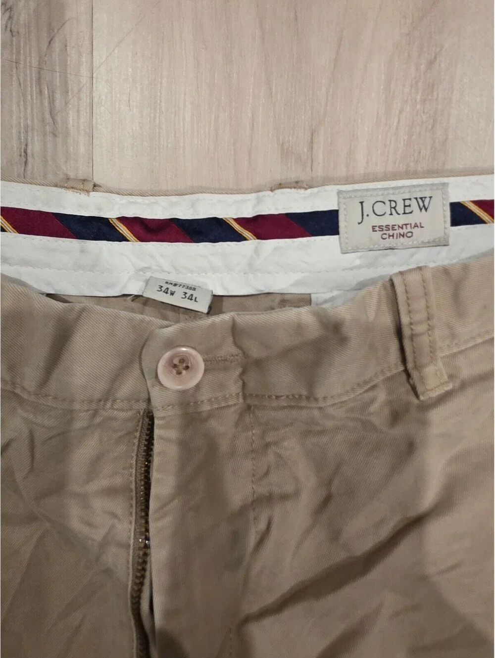 J.Crew Essential Chino Pants 34W 34L Beige Cotton Casual Trousers